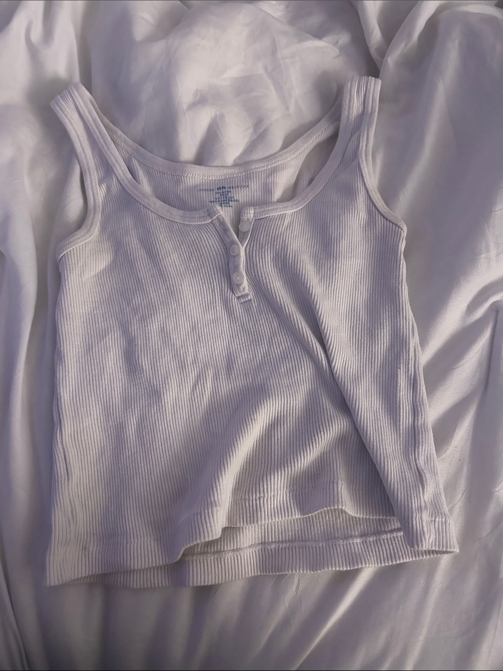 Brandy Melville White Ribbed Henley Tank